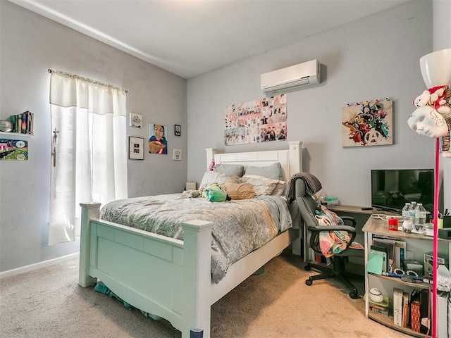 bedroom featuring carpet flooring and a wall mounted AC