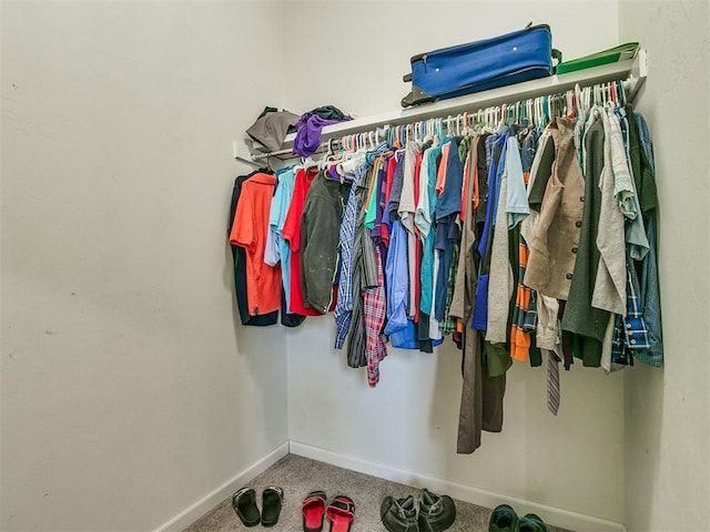 walk in closet with carpet flooring