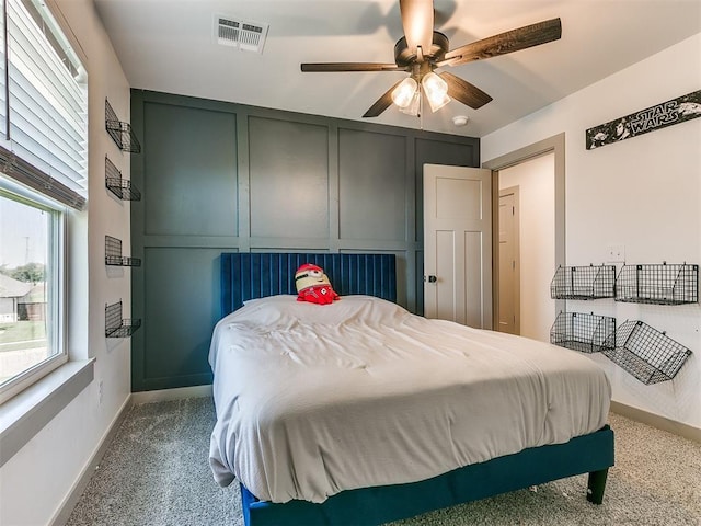 bedroom with carpet and ceiling fan