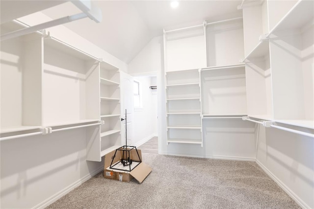 spacious closet featuring vaulted ceiling and carpet