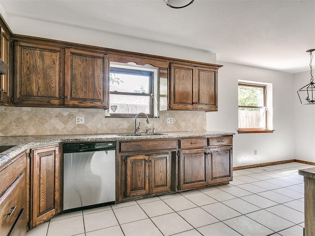 kitchen featuring stainless steel dishwasher, decorative backsplash, a healthy amount of sunlight, and sink