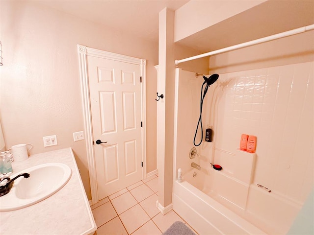 bathroom featuring tile patterned floors, vanity, and washtub / shower combination