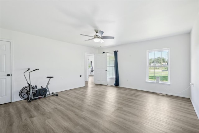 empty room featuring ceiling fan and wood-type flooring