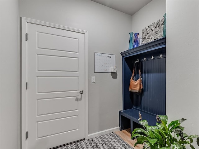 mudroom with wood-type flooring