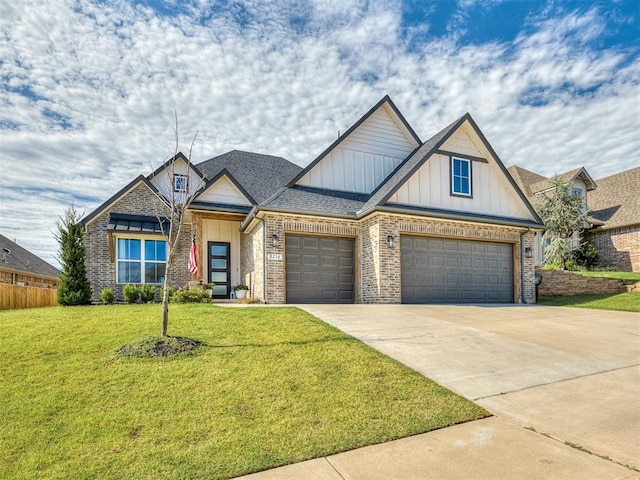 8216 Crew Ln, Edmond, OK 73034 - craftsman-style home with driveway, board and batten siding, a garage, and brick siding