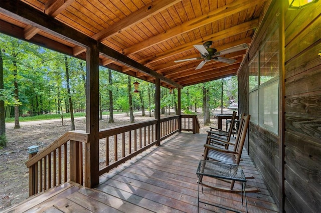 wooden deck with ceiling fan