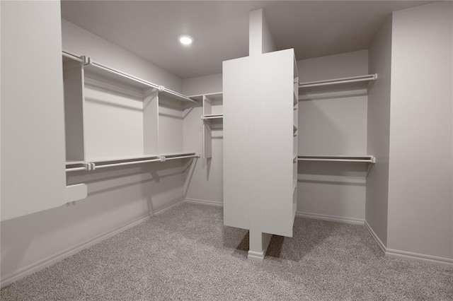 walk in closet featuring light carpet