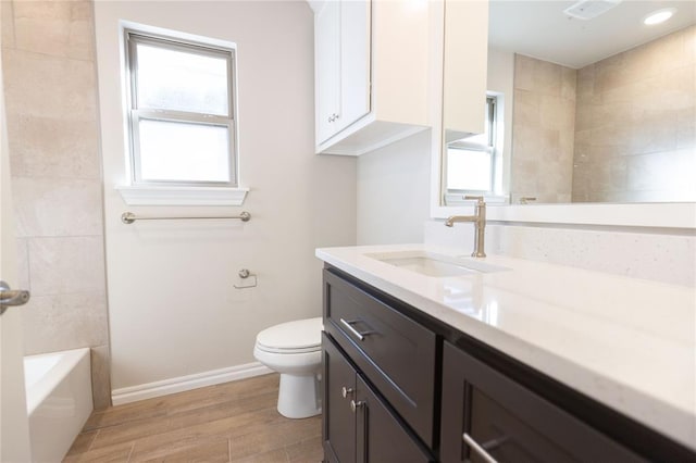 bathroom featuring vanity, toilet, and wood-type flooring