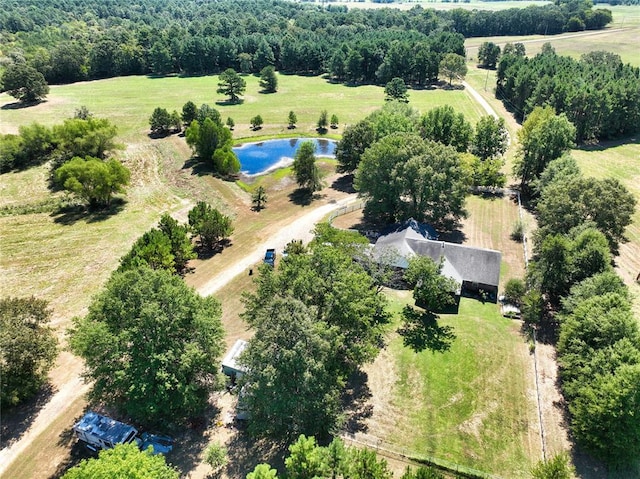 aerial view with a rural view and a water view