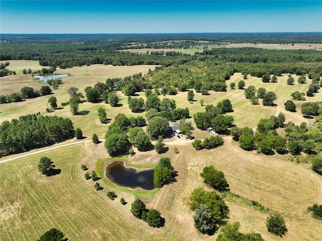 bird's eye view featuring a water view and a rural view