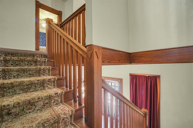 staircase featuring hardwood / wood-style floors