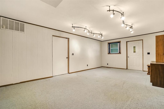 garage with wood walls