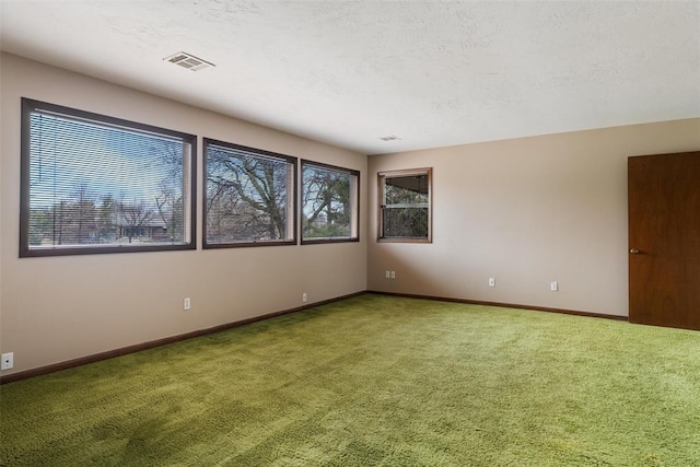 empty room with carpet floors and a textured ceiling