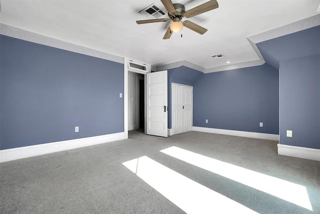 interior space featuring carpet flooring and ceiling fan