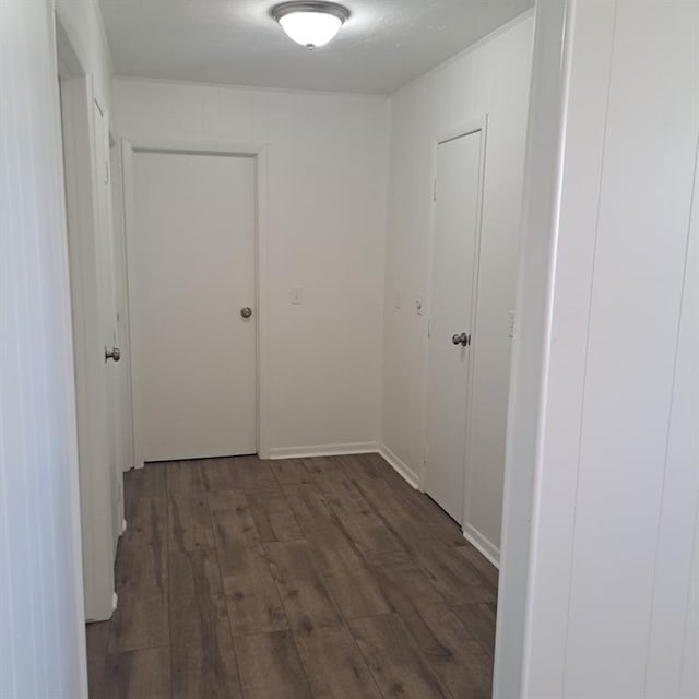 hallway with dark wood-type flooring