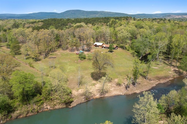 birds eye view of property with a water and mountain view