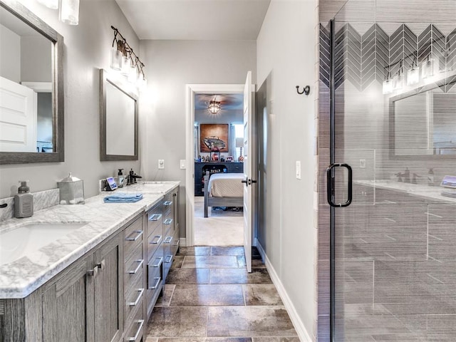 bathroom with vanity and walk in shower