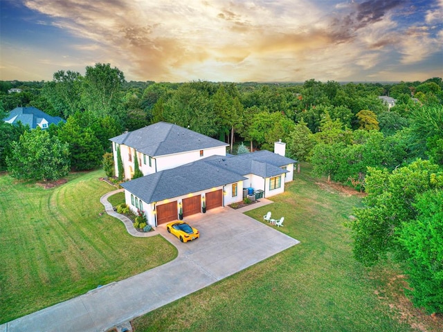 view of aerial view at dusk