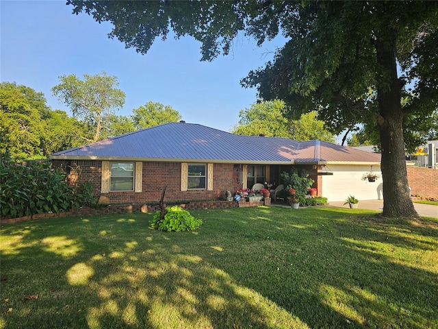 ranch-style house with a front lawn and a garage