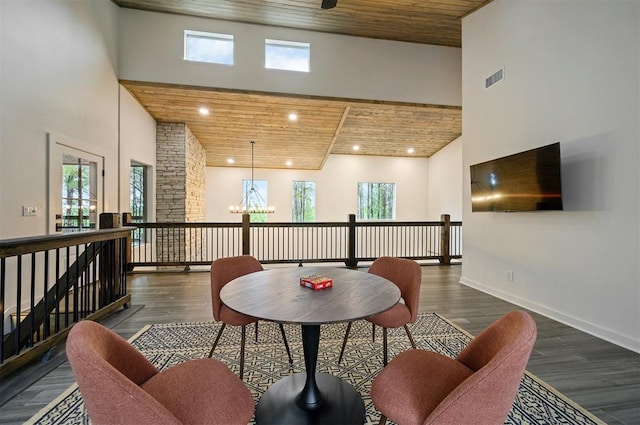 interior space featuring a wealth of natural light, high vaulted ceiling, and wooden ceiling