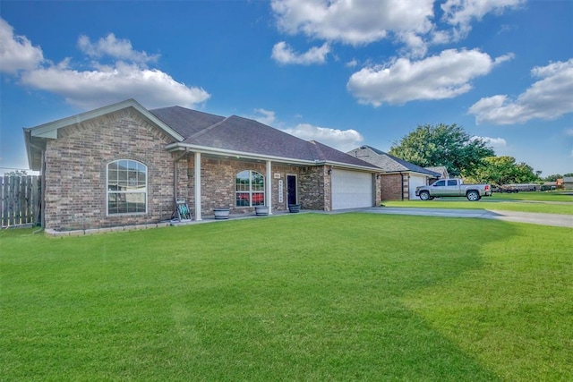 ranch-style house with a front lawn and a garage