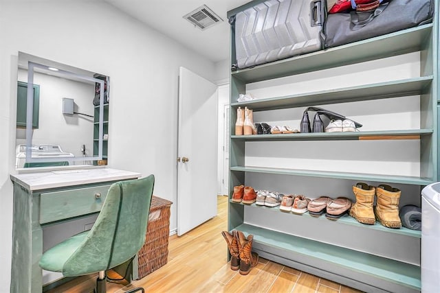 office space featuring light wood-type flooring