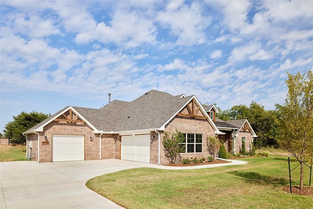 craftsman-style house with a garage and a front lawn