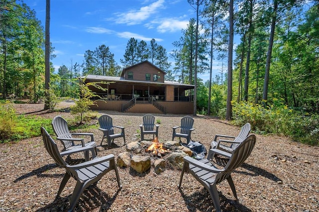 view of patio featuring a fire pit