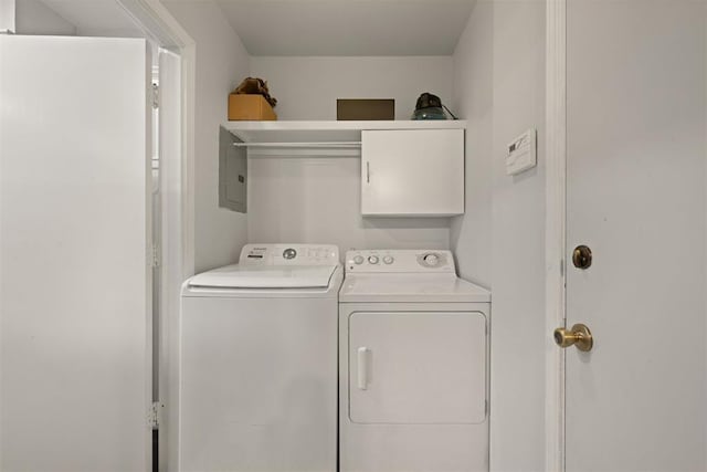 washroom featuring washer and clothes dryer and electric panel