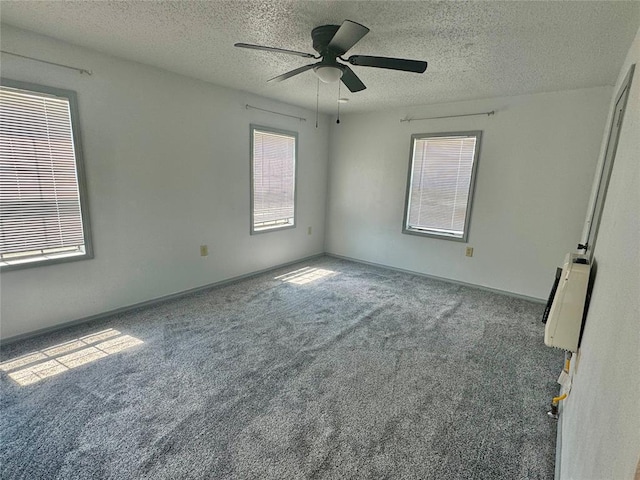 unfurnished room featuring plenty of natural light, carpet floors, and a textured ceiling