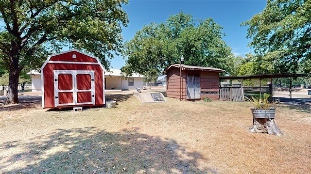 view of yard with a storage unit