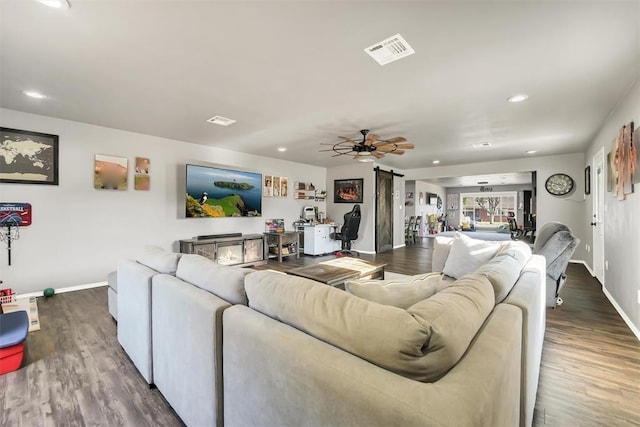 208 S Mockingbird Dr, Altus, OK 73521 - living area with recessed lighting, baseboards, wood finished floors, and ceiling fan