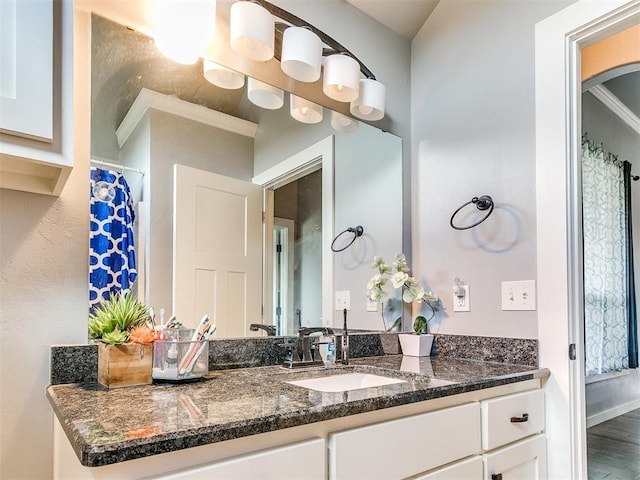 1301 Atalon Dr, Moore, OK 73160 - full bath featuring crown molding and vanity