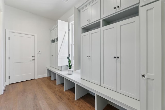 mudroom featuring wood-type flooring