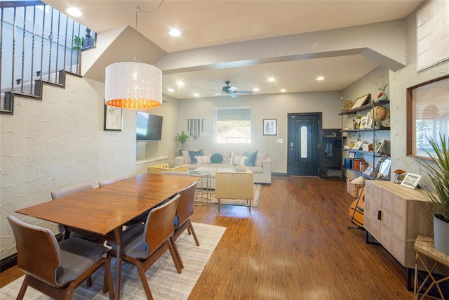 dining room featuring ceiling fan and wood-type flooring