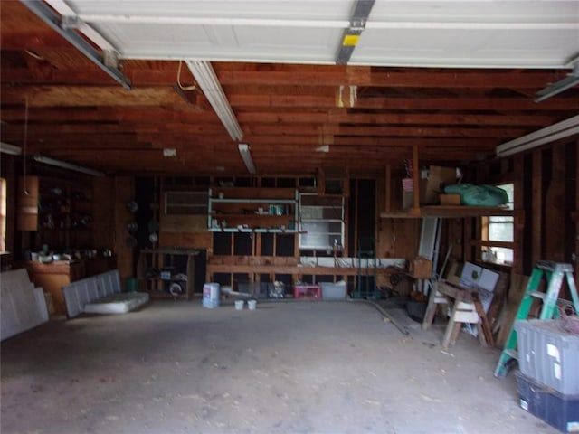 garage with a workshop area