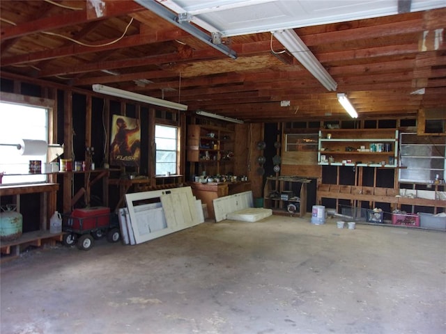 garage featuring a workshop area