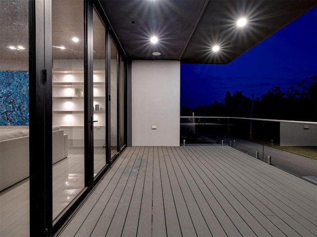 view of deck at night