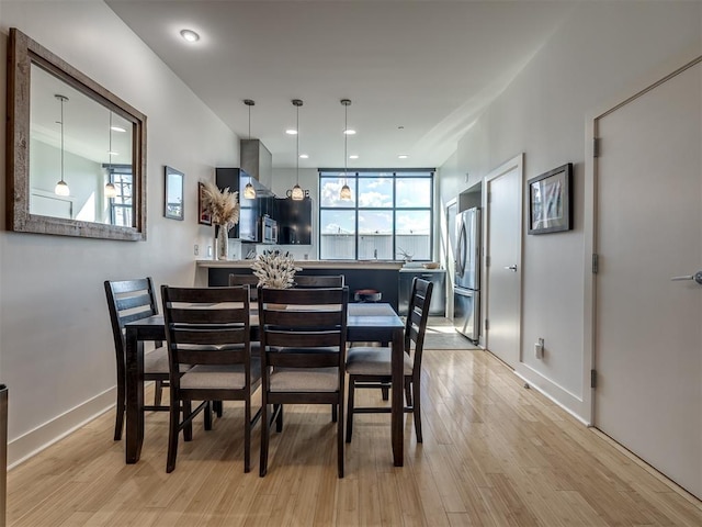 dining area with light hardwood / wood-style flooring