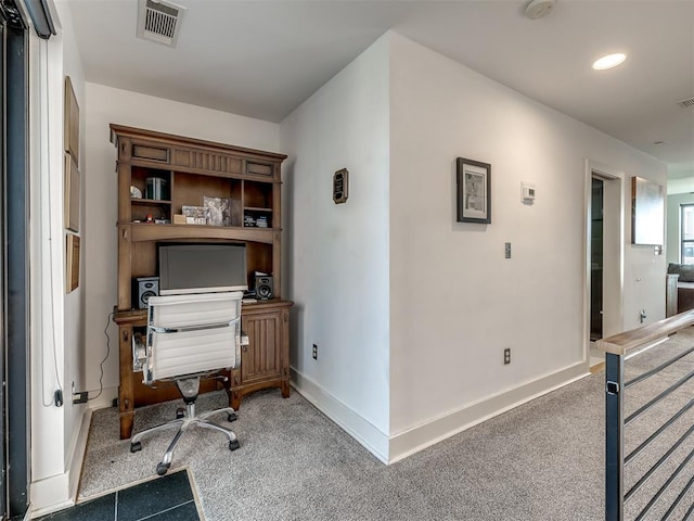 view of carpeted office space