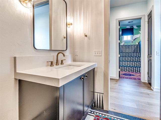 bathroom featuring hardwood / wood-style floors and vanity