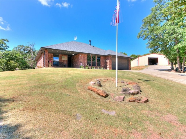 ranch-style home with a front lawn