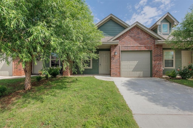 1017 SW 91st St, Oklahoma City, OK 73139 - view of front of property featuring brick siding, a front yard, concrete driveway, and an attached garage