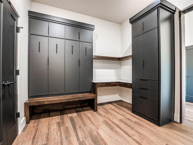 mudroom with light hardwood / wood-style floors