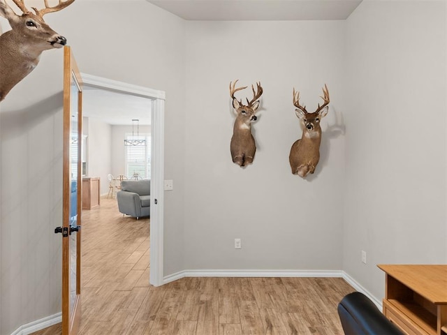 interior space with light hardwood / wood-style floors