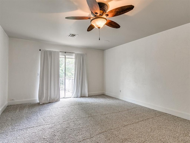 unfurnished room featuring carpet flooring and ceiling fan