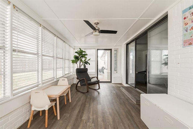 sunroom with ceiling fan and a healthy amount of sunlight