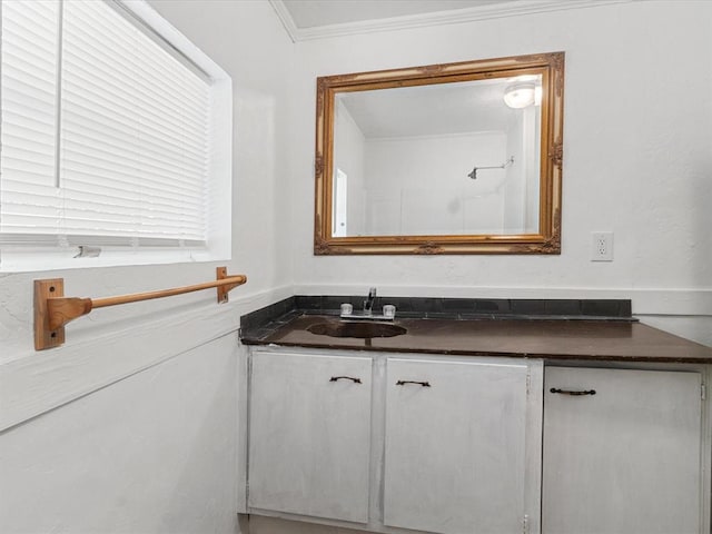 bathroom featuring vanity and crown molding