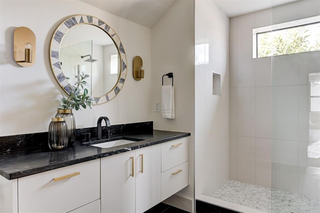 full bathroom featuring vanity and a walk in shower