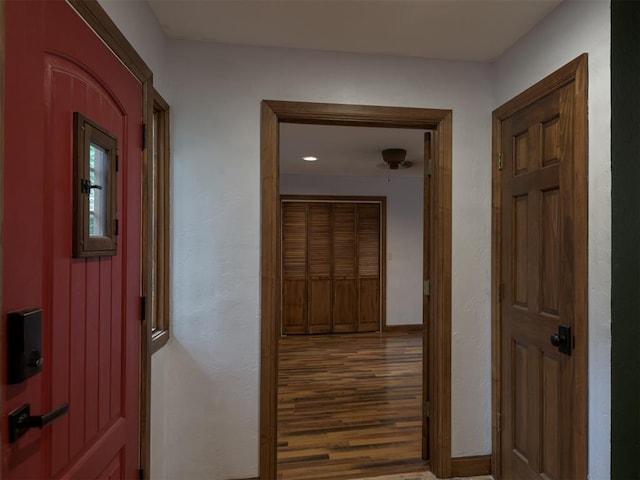 hallway featuring dark hardwood / wood-style floors